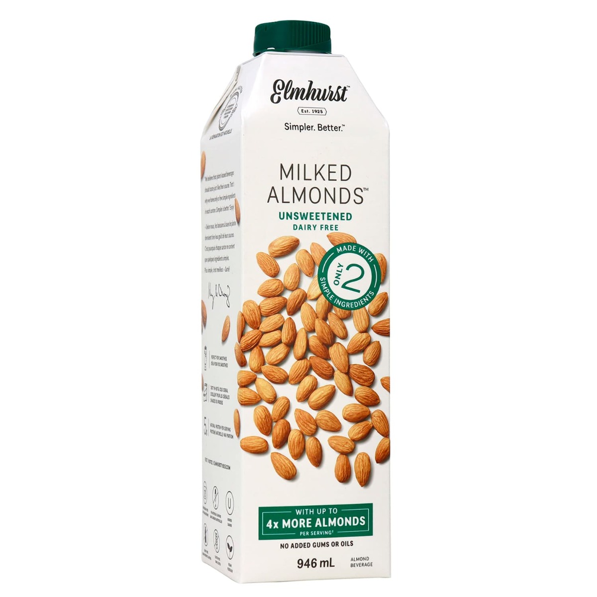 dinuts Simpler. Better L MILKED ALMONDS B UNSW EETENED '"::: DAIRY FREE e P el e g Ruticg e J2 ey 1o I o 4x MORE ALMONDS :: g C NO ADDED GUMS OR OILS Q : " ALMOND 2 946 mL e 